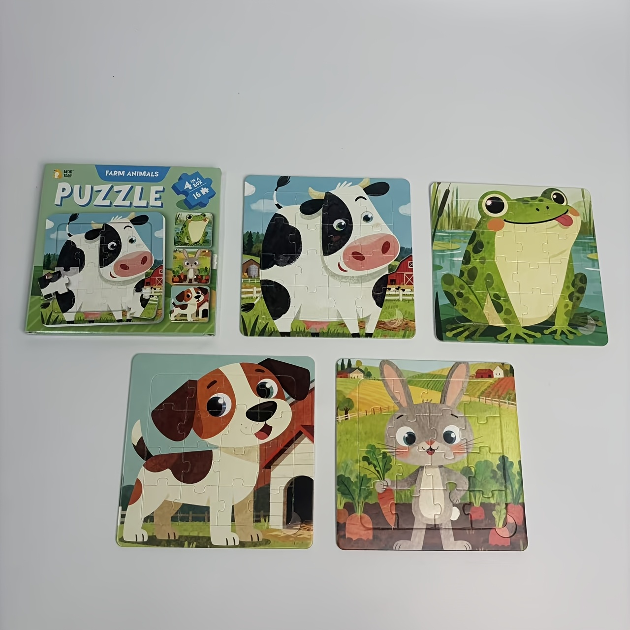 TEMU 64pcs Farm Animal Jigsaw Puzzle, Cartoon-style Jigsaw Featuring Cows, Frogs, Rabbits, And Dogs. Educational Toy Suitable For Children, Improves
