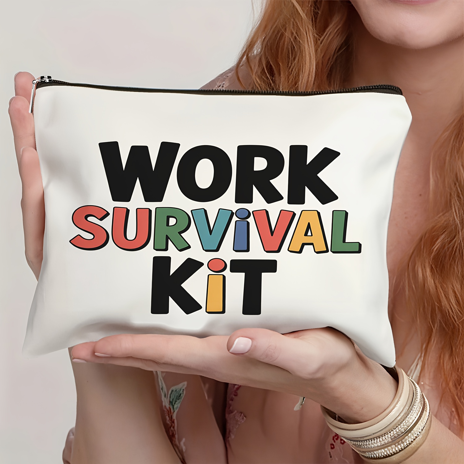 TEMU 1pc, Work Survival Kit Text, Makeup Bag, Multi Functional Makeup Bag, Lightweight And Portable Toiletry Bag, Suitable As A Gift For Family, And