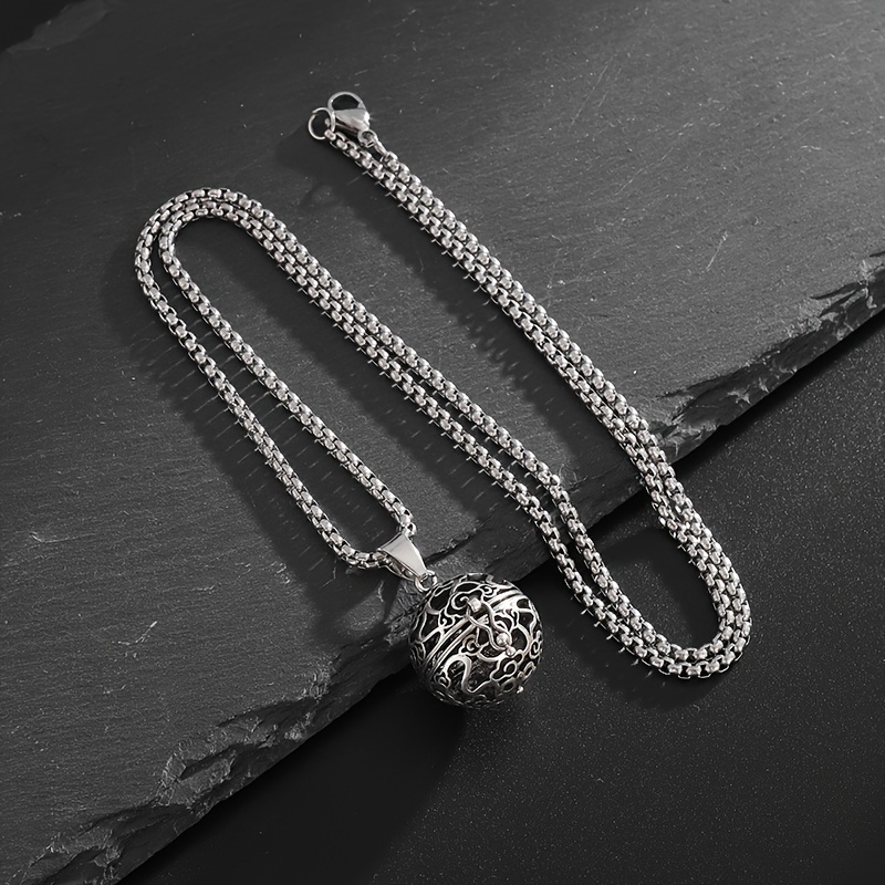 Image of 1pc/fashionable Retro Hollow Ball Gawu Box Carved Flower And Bird Pendant Necklace