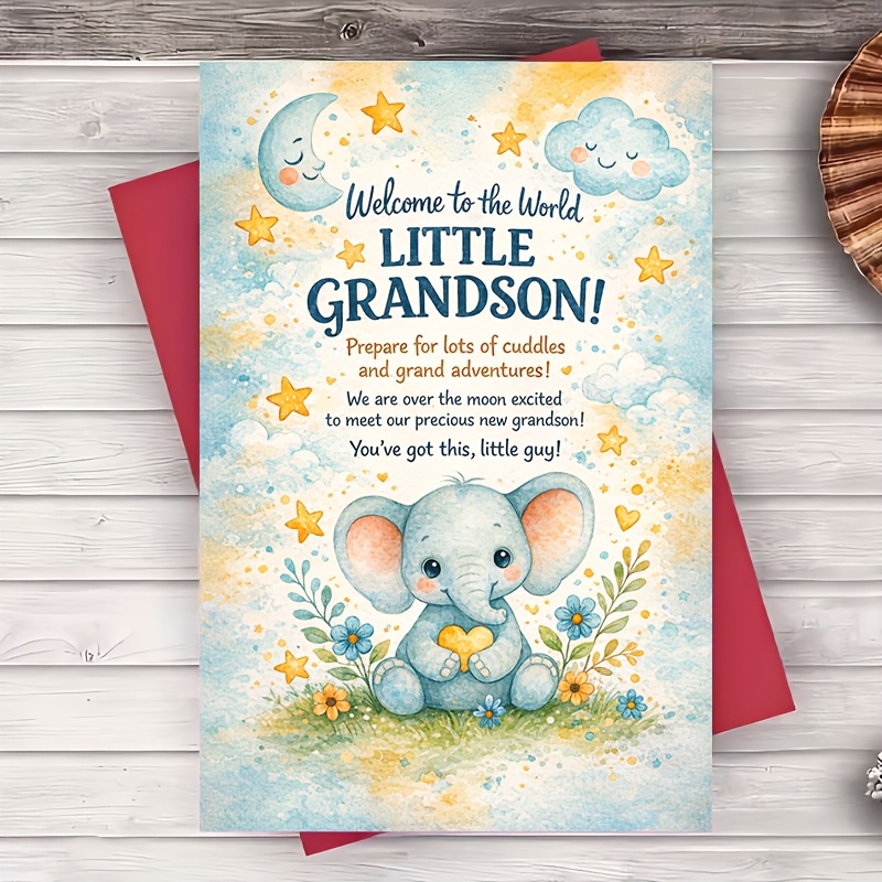 TEMU 1pc Greeting Card New Grandson Greeting Card For Grandparents Baby Shower Hospital Congrats Flat Card