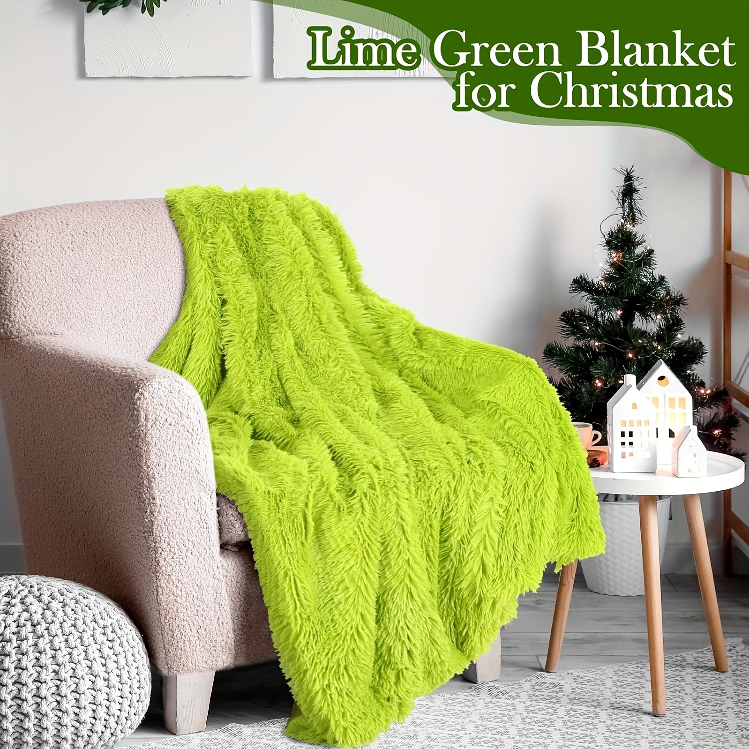 TEMU Cozy Lime Green Fuzzy Sherpa Throw Blanket, Perfect For The Sofa, Bedroom, Or Car, Ideal As A Christmas Gift For The (47 X )