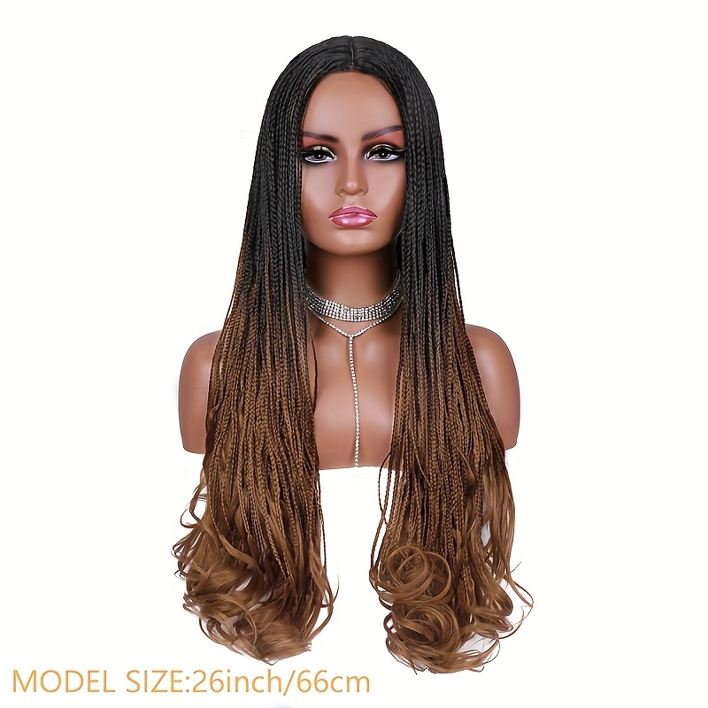 elegant full lace box braided wigs for women 26 inch goddess braids with curly ends high temperature fiber glueless long braided lace wig suitable for all