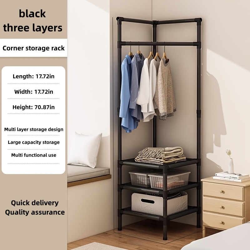TEMU Freestanding Corner Coat Rack, 3 Tier 10 Hooks Black Hall Tree, 180cm Space Saving Shoe Storage For Entryway Bedroom Living Room, Christmas Gift