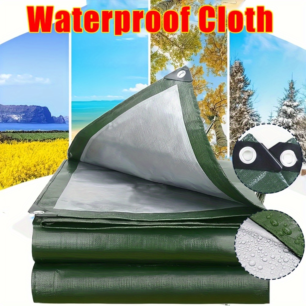 

1pc Ishisbeb Double-sided Plastic Tarpaulin, 12x12 Weave Count, Waterproof & Uv/frost Resistant, Tear-resistant, With Grommets For Outdoor Camping, Equipment, Vehicles, And Rain Shield