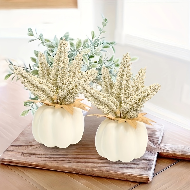 Image of 2 Autumn Pumpkin Decorations, Realistic Pumpkins And Wheat Spike Maple Leaf Table Decor, Suitable For Indoor And Outdoor Thanksgiving Harvest Decorations, Halloween Decorations.