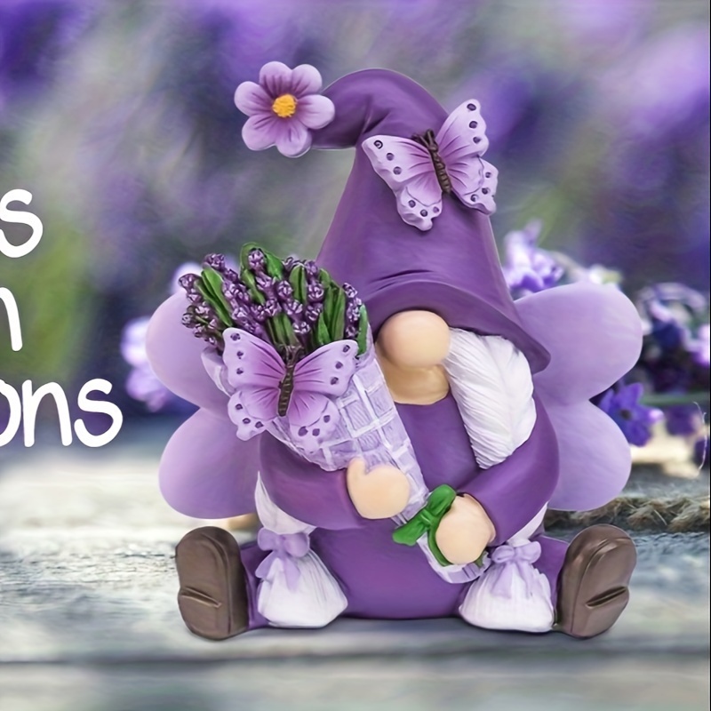 

1pc Lavender Gnomes Decor, Spring Resin Garden Gnome Decorations For Home Indoor/outdoor Pastel Purple Spring Lavender Decorations Farmhouse Butterfly Gnome