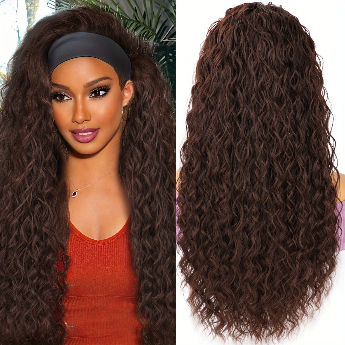 Glueless Headband Wig Curly Half Wig For - Look , No Glue Needed, Synthetic Hairpiece For Daily Use, Wet And Wavy Curly Wave Half Wig For Added Volume