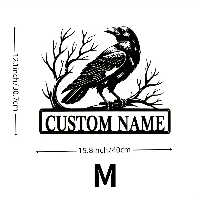 TEMU Plaque Métallique Personnalisée - Nom/Texte Personnalisé, Art Mural Gothique en Fer avec Design et Branches, Plaque Nom Personnalisable pour
