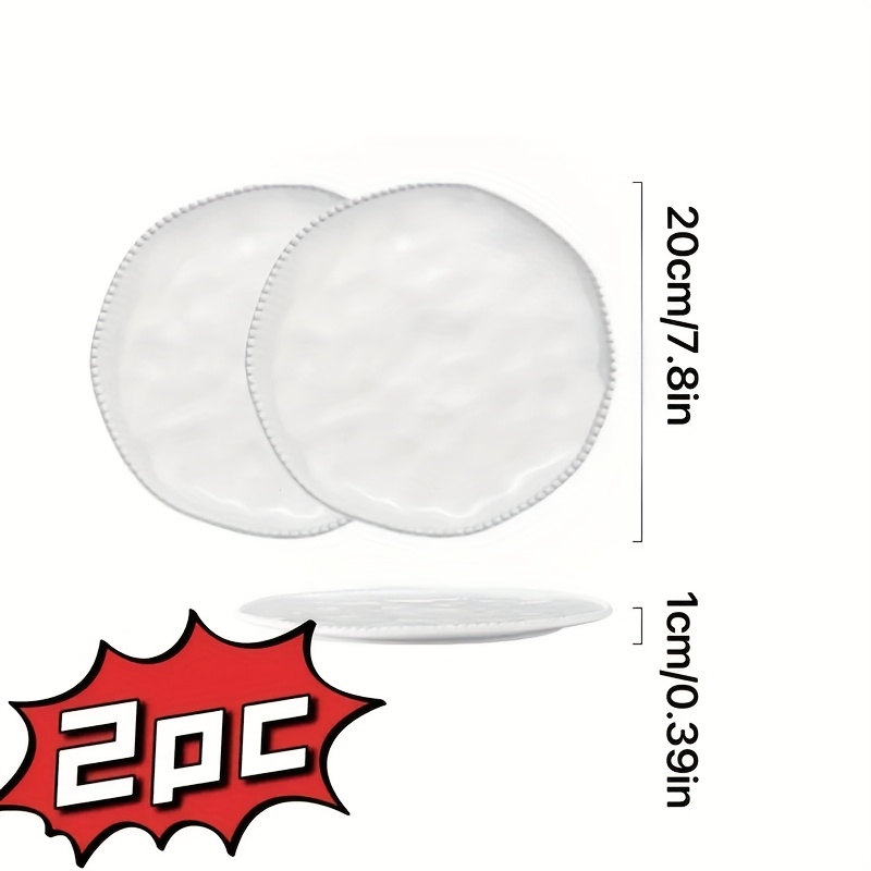 Image of Set Of 2 Elegant White Steak Dinner Plates, Beaded Ceramics For Dining Room And Home Use, Premium Breakfast Plates, Stylish Cake Plates, Premium Tableware