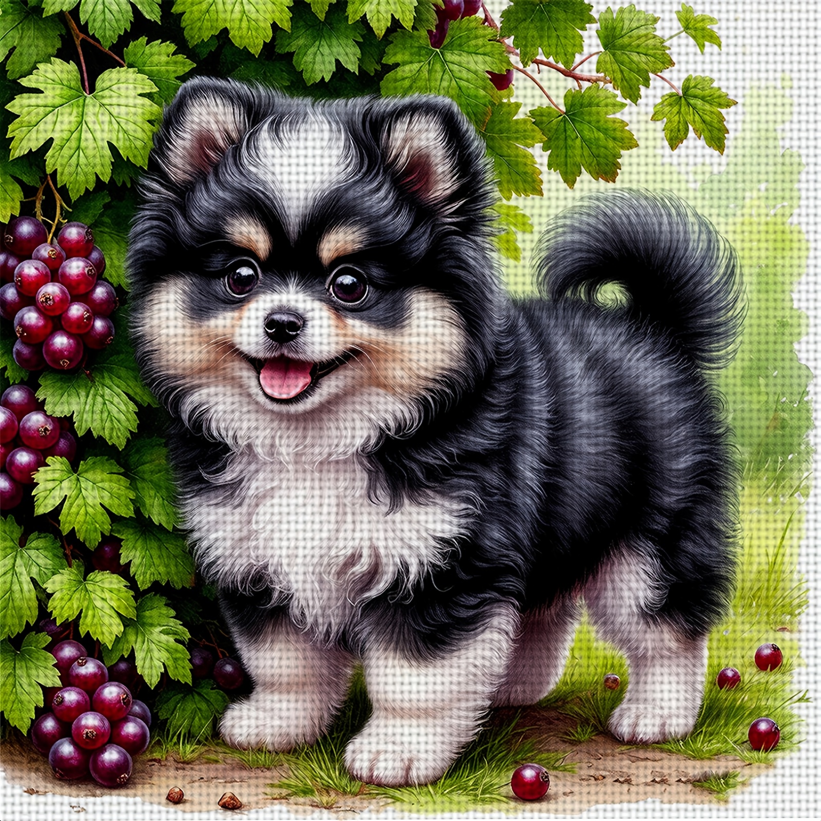 TEMU 1pc Of New 11ct/14ct Printed Cross- Diy Kit "cute Dog Sticking Out Tongue With Grapes", A Relaxing Diy Cross- Kit For Adult Beginners, Including