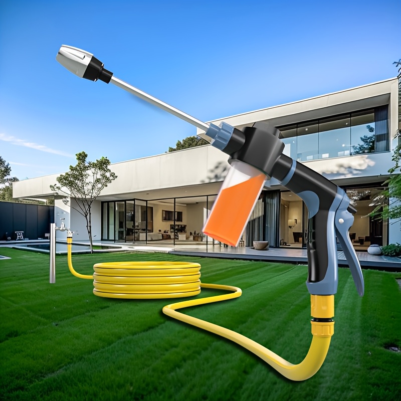 TEMU 1pc High-pressure Foam Water Gun - Suitable For Car Washing - Garden Watering - Stainless Steel Extended Rod Spray Gun