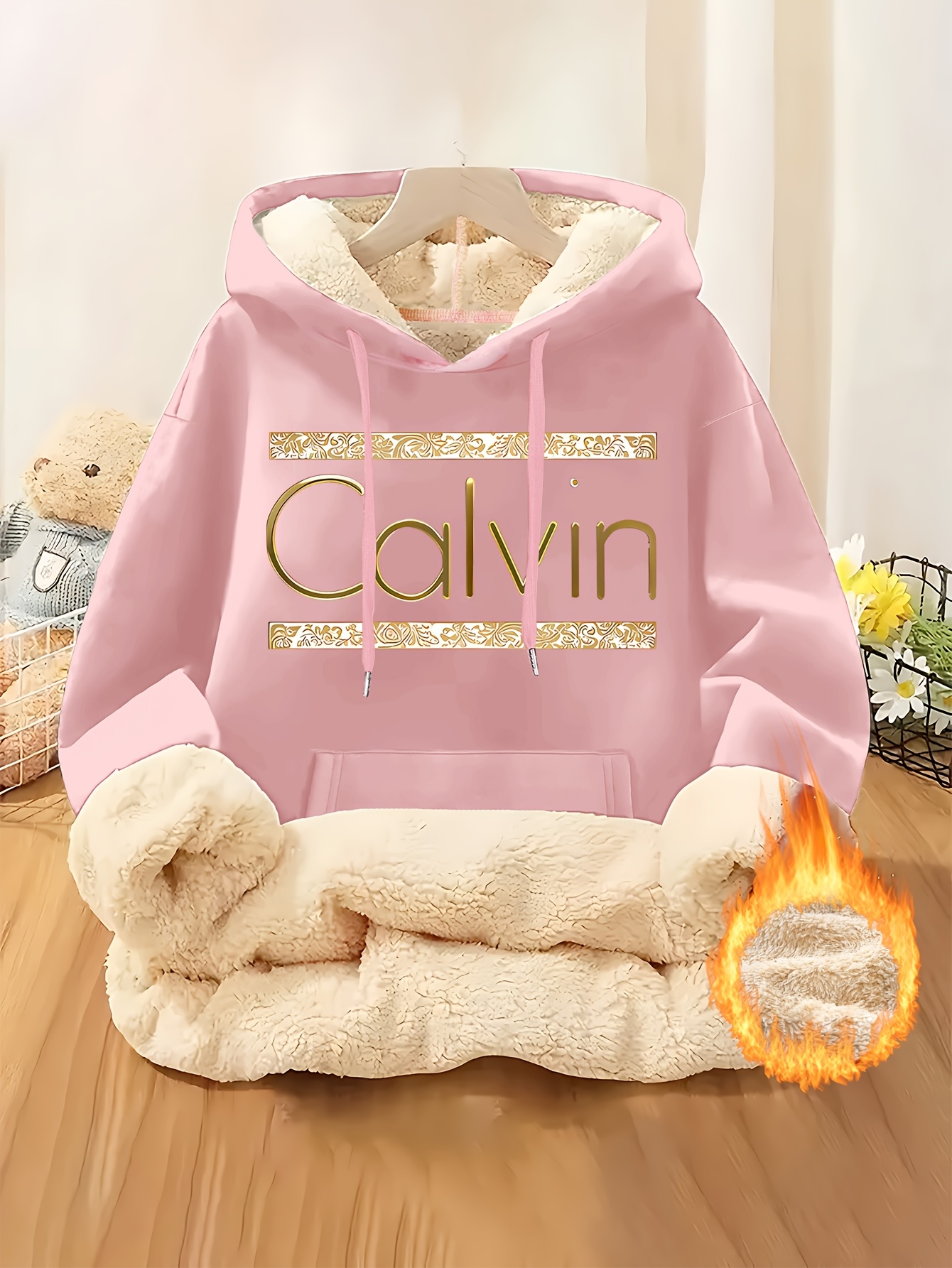 Fashionable Women'S Fleece Hoodie With Golden Letter Print | Casual Adjustable Drawstring, Suitable For Spring, Autumn, And Winter, Available In Sizes Xs-Xxl