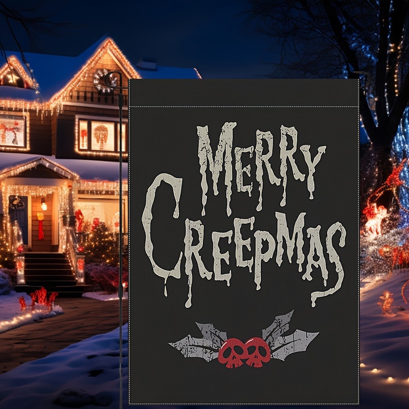 

Merry Creepmas Garden Banner - 1 Pack, Gothic Christmas Home & Outdoor Decor, Spooky Holiday Polyester Yard Sign, No Flagpole Necessary, Electricity-free Decoration