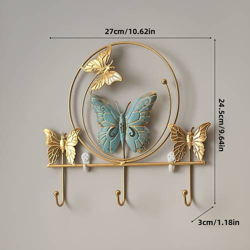 1pc Butterfly Leaf Decorative Wall Hooks, Fashionable Metal Key Holder, Colorful Room Hanger For Accessories And Jewelry