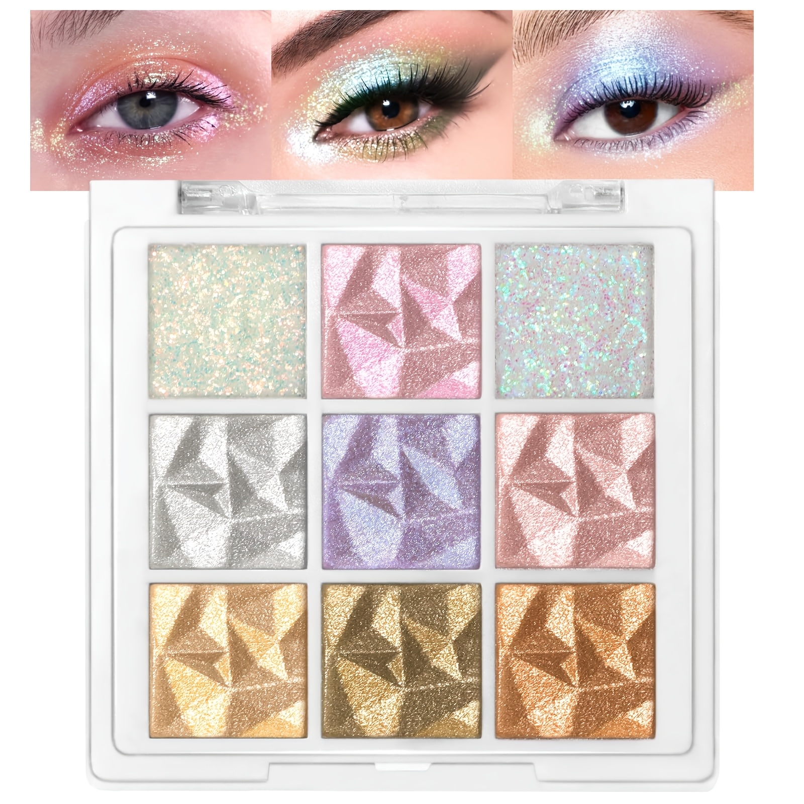 Image of 9-color Shimmer Eyeshadow Palette - Highlighter And Glitter Finish, Brown And Silvery Tones, Suitable For Stage And Party Makeup
