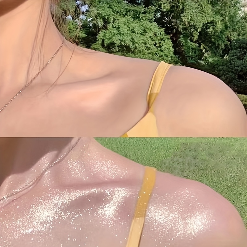 sparkling body highlighter full body glitter to full body pearlescent natural three dimensional portable tap powder silvery white transparent color flashing highlight powder details 6