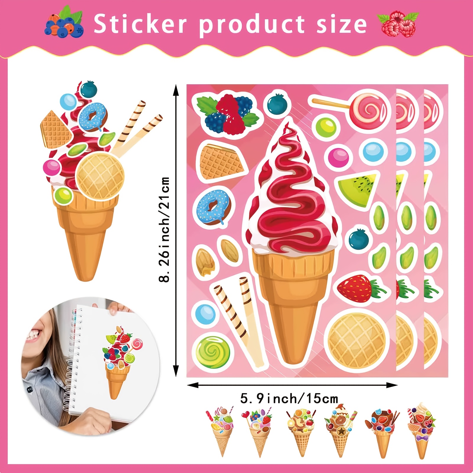 24 sheets make ice cream stickers kids toddlers dessert Temu