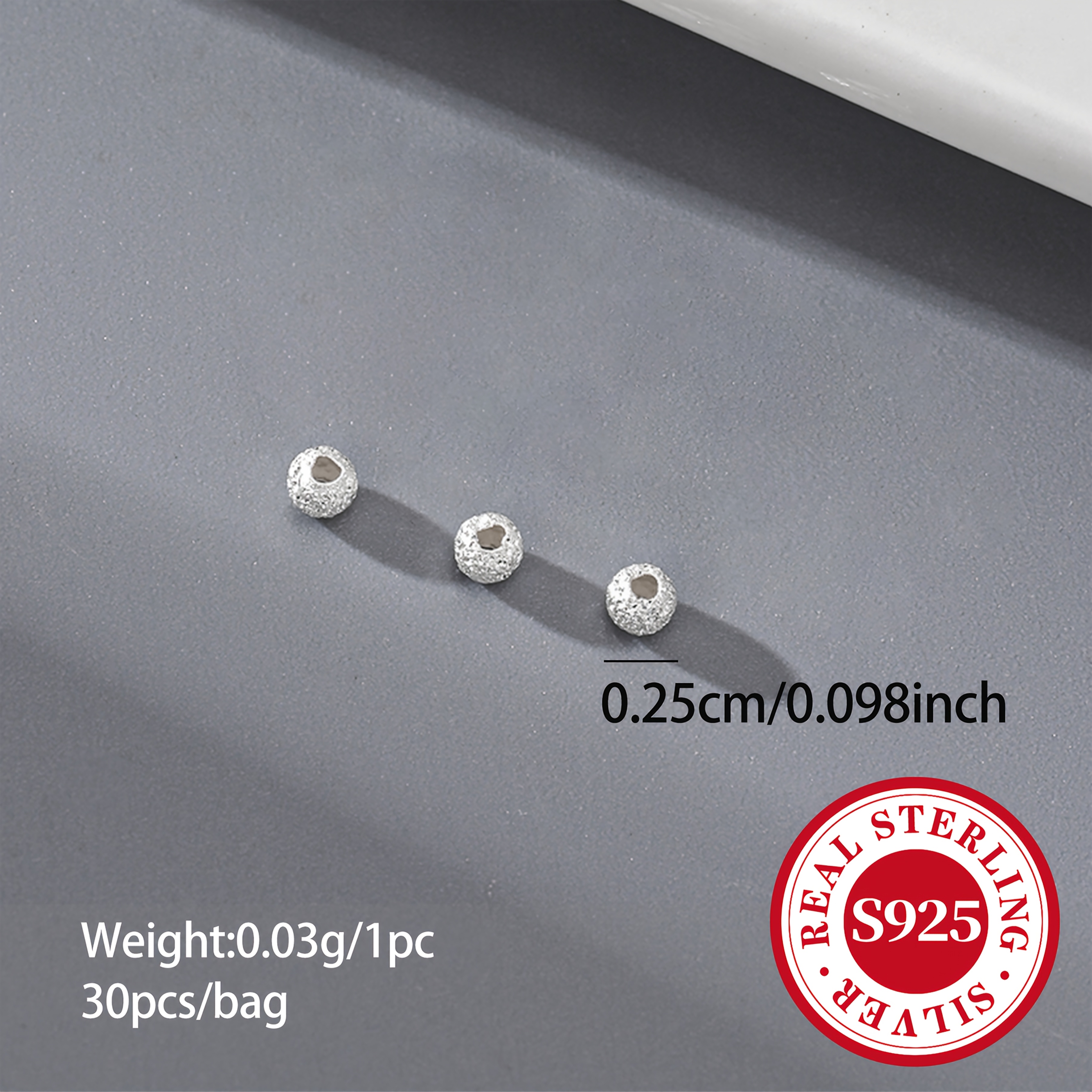 TEMU 30pcs/Pack S925 Argent Mat Rond Perles 2.5/3/4Mm Perles Libres Perles d'Espacement Ajouts Bijoux en Argent Bracelet Collier Ajouts