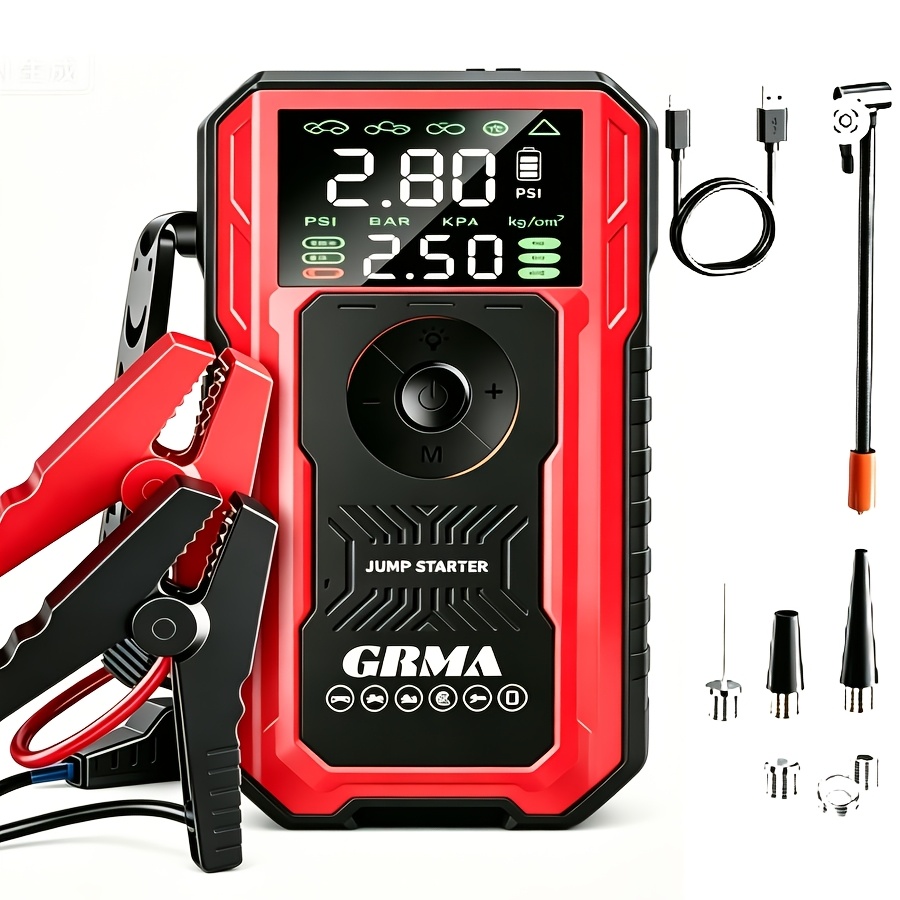 TEMU Multifunctional Vehicle Emergency Supply, 190 Psi, Portable Car Battery Starter, Digital Display, Suitable For Small Cars Or Trucks, Led