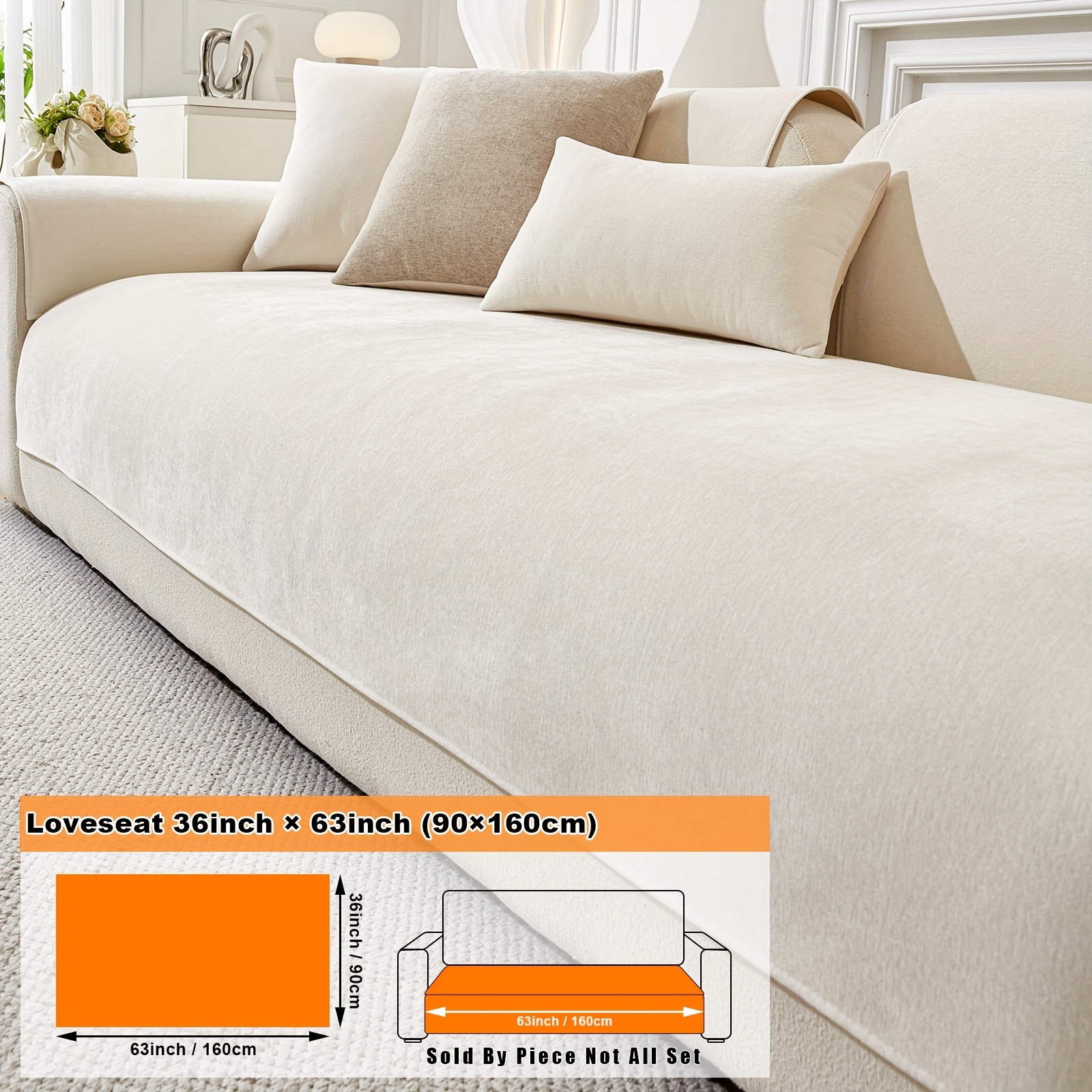 1pc Moresoo Solid Color Thickened Chenille Sofa Cushion, European And American Popular Modern Minimalist Sofa Cover, Sofa Cover Cloth, Pet-friendly Non-slip Sofa Protective Pad