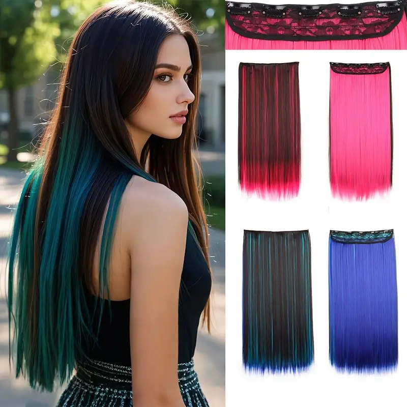 1pc vibrant clip in hair extensions with 5 clips long straight heat resistant synthetic fiber hairpiece for women adds volume length for hair extensions for women versatile hairpiece heatresistant hair details 0