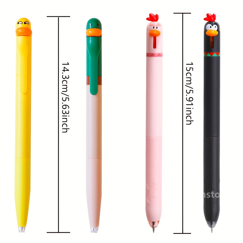 8 pack funny cute duck chicken gel pens 0.5mm black ink quick dry   combo st tip extra smooth for  , study tools, office stationery, cute design,   pens, quick dry ink, ergonomic grip, gel pen set, twist mechanism, creative writers, professionals Product details 1