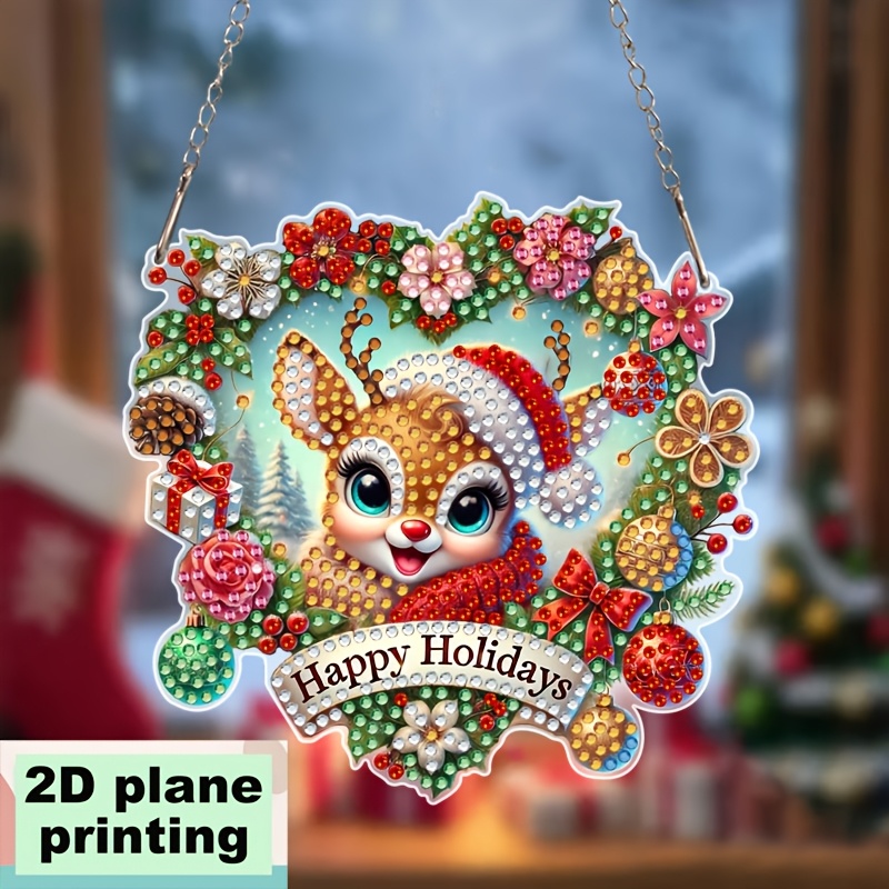 TEMU Kit de peinture diamant 2D plat en acrylique à faire soi-même, art diamant à suspendre cerf de Noël et cadeau, de irrégulière, convient pour