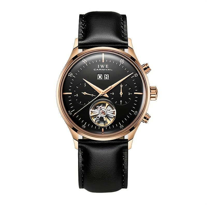 Image of Men's Multifunctional Mechanical Watch, Ultra-thin Stylish Automatic Winding Wristwatch, Perfect For Holiday Gifts, Without Battery