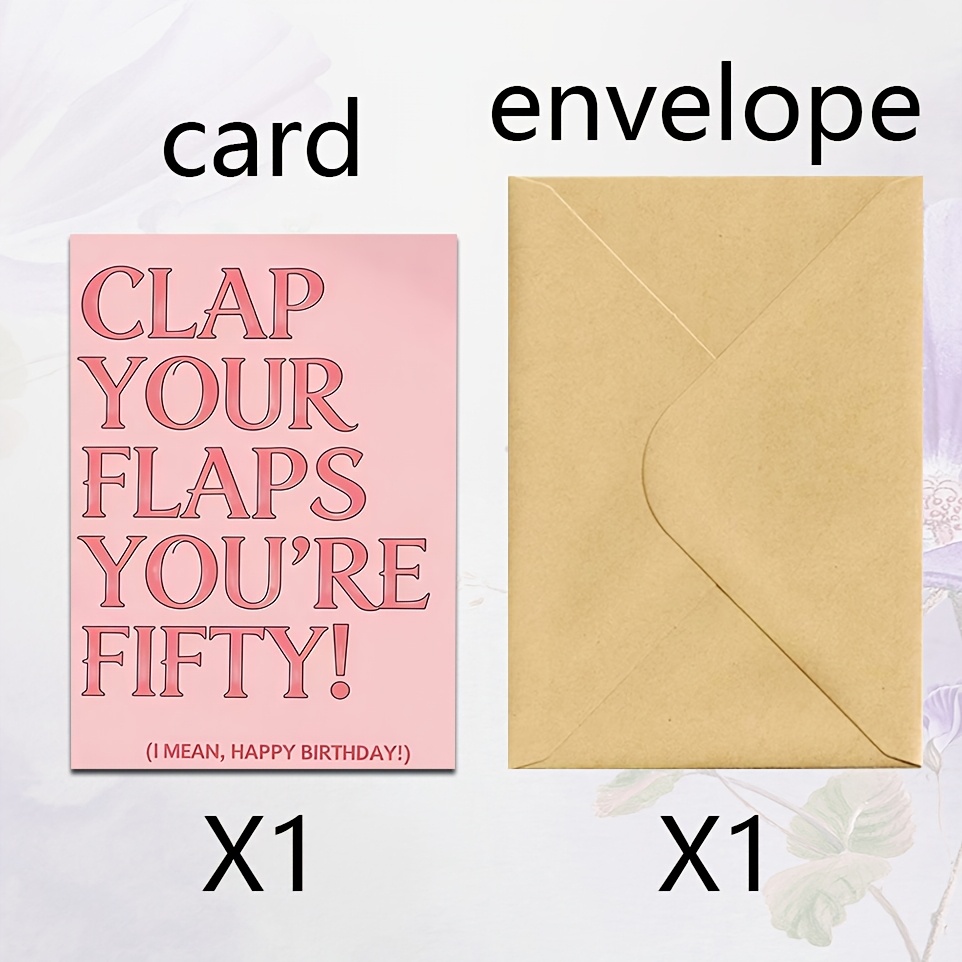 TEMU 1pc, Carte de vœux à police rétro rose clair, "Frappez dans vos ailes, vous êtes ", carte d'anniversaire de ans de taquineries pour âgés