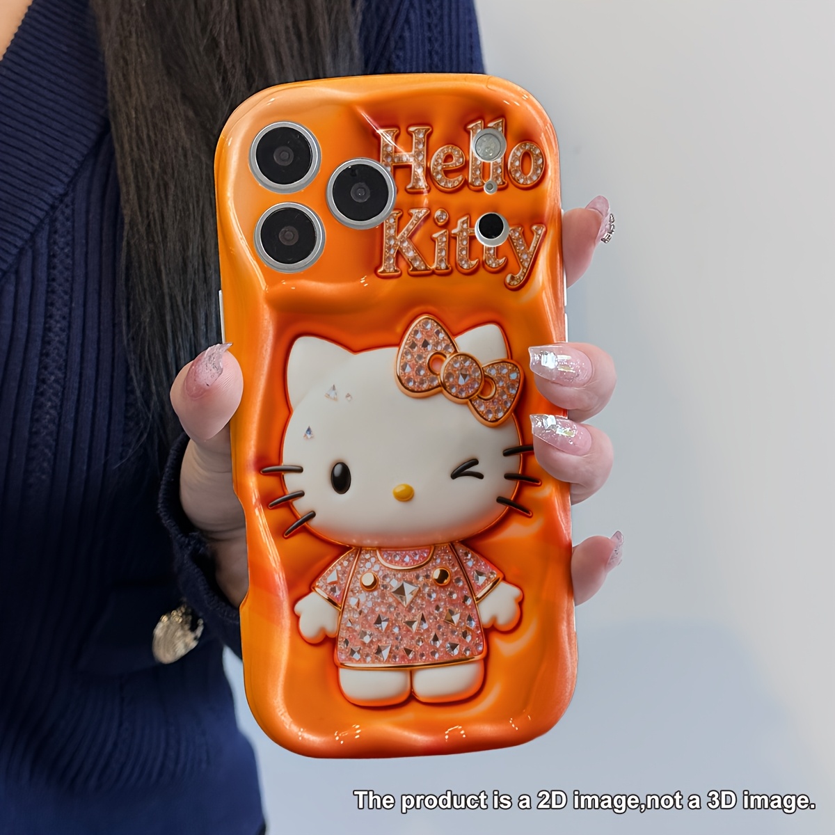 Ljubek Sanrio ovitek za telefon, odporen na padce in praske za iPhone 17 16 15 14 13 12 11 8 7 X plus. Hello Kitty okrašena s s na oranžni