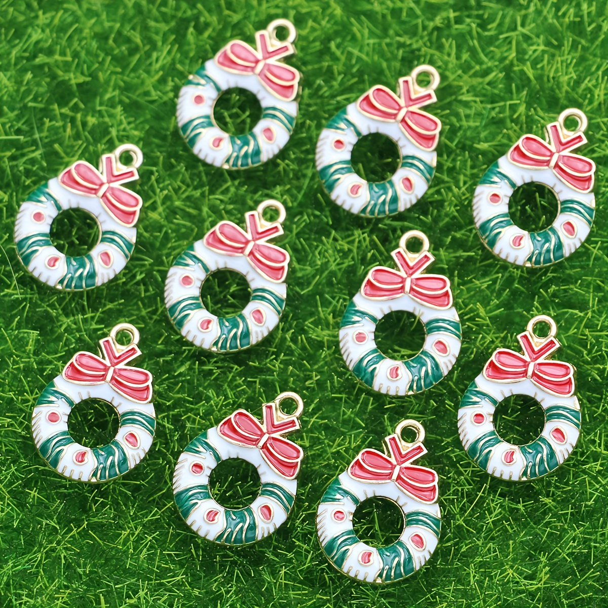 TEMU 10 pièces Pendentifs Goutte d'Huile Dorée Couronne de Noël Guirlande Fraise pour Création de Bijoux DIY Bracelets Boucles d'Oreilles Porte-clés