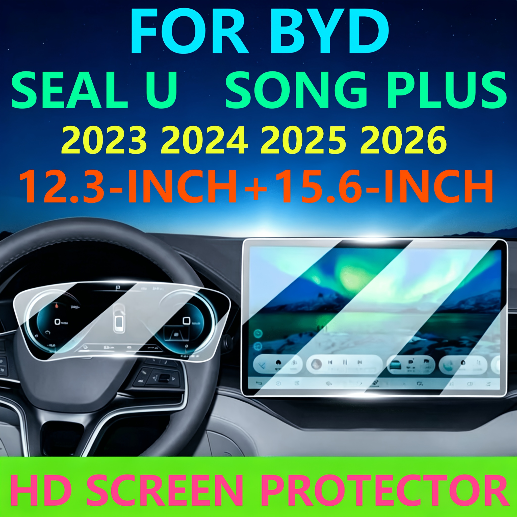 TEMU 2pcs/set For U/song (2023 2024 2025 2026) 15.6-inch (not For 12.8-inch) Navigation And 12.3-inch Instrument Screen Protector, Touchscreen