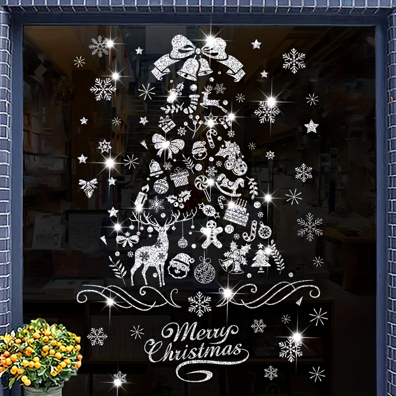 Large Christmas Tree Window Clings, Xmas Window Decorations Stickers, Reusable Christmas Window Door Decals For Christmas Window Display