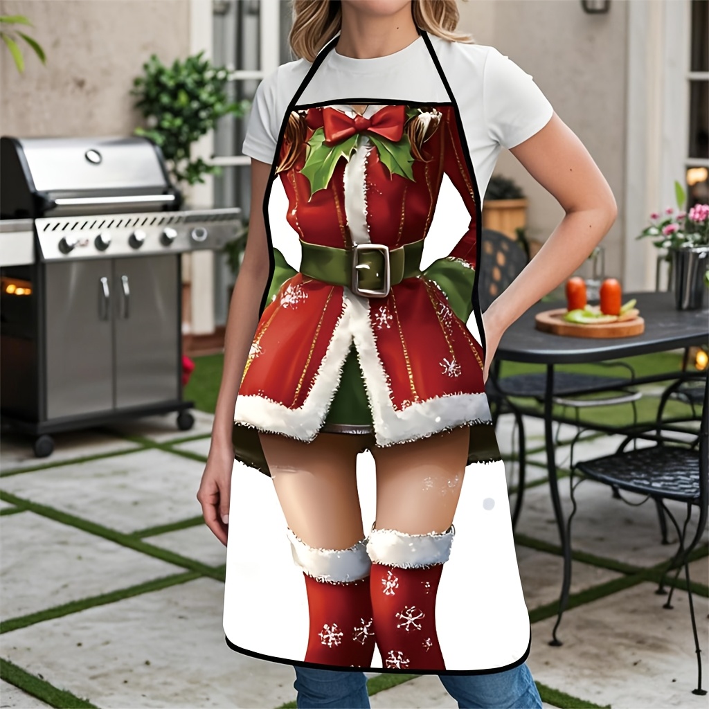 TEMU 1pc Christmas Beauty Uniform Creative Printed Tie-string Apron - Applicable : Christmas Cooking Wear, Holiday Party Outfit Atmosphere