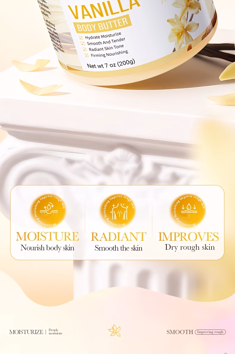 200g vanilla body butter cream deep hydration nourishes smooth tender skin contains glycerin hyaluronic acid for skin sadoer Product details 3