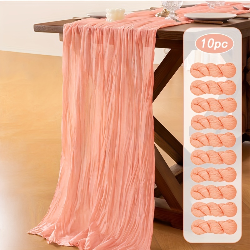 Image of 10pcs Cheesecloth Table Runners Bohemian Gauze Fabric Tablecloths Country Sheer Table Runners For Wedding Birthday Baby Shower Party Bohemian Table Decoration (coral Pink)