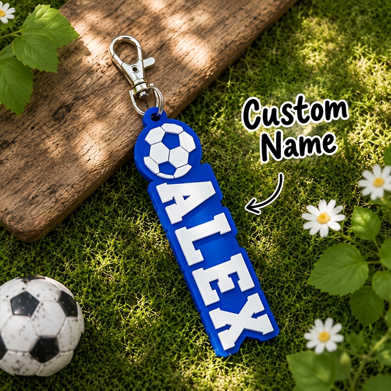 TEMU [custom] 1pc Personalized 3d Printed Soccer Name Keychain, Custom Soccer Team Gift For Players, Sports Keychains, Backpack Tags, Back-to-school