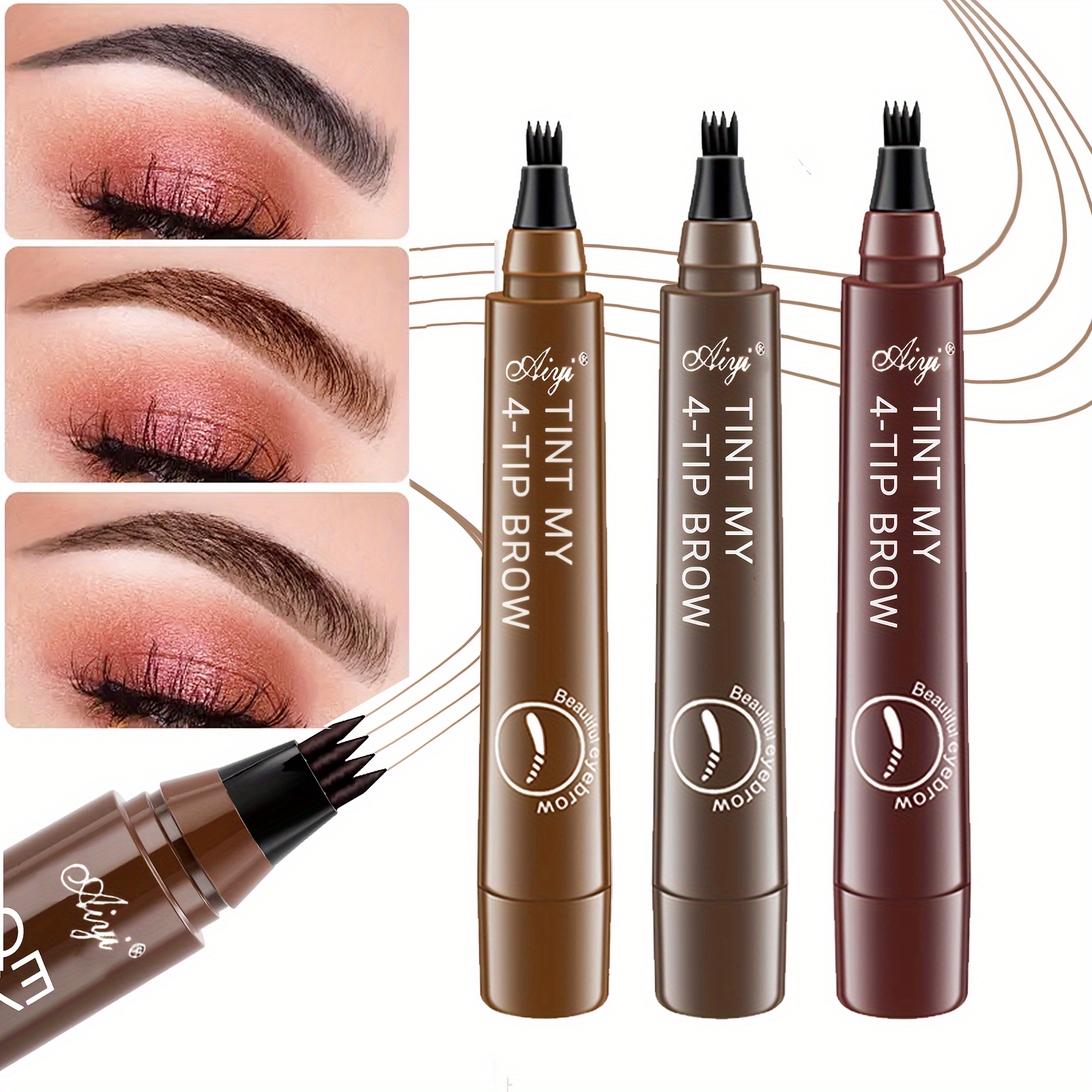 

4pcs Liquid Eyebrow Tint Pen, Waterproof & Long Lasting Split Micro Tip Brow Pen, Available In A Variety Of Natural Colors, Makeup & Cosmetic Tools
