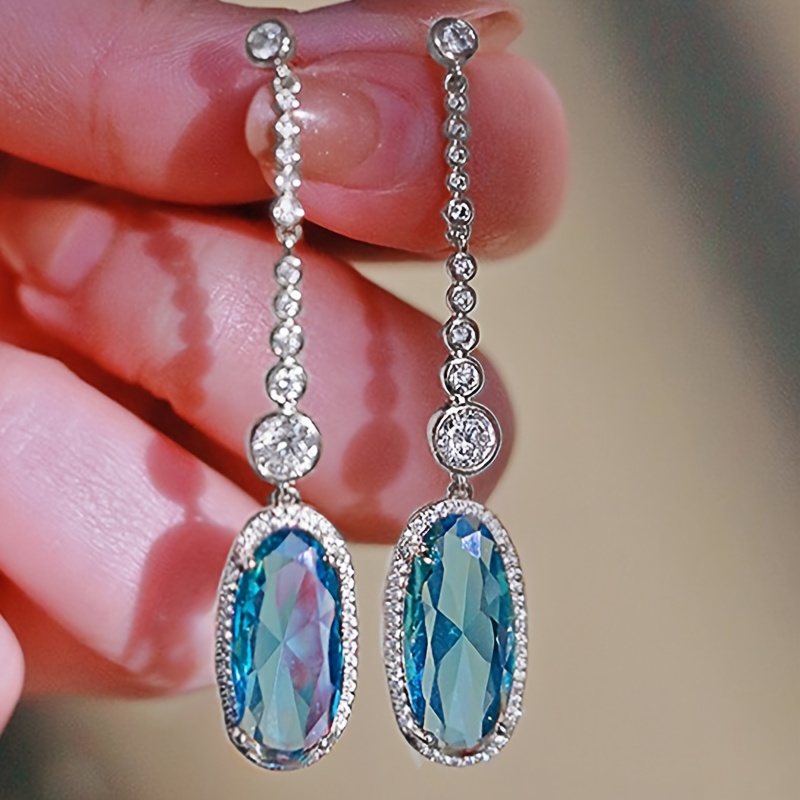 E-shop 1 Paar modische Damen-Ohrhänger, elegant luxuriös, mit blauem synthetischem Zirkonia besetzt, Ohrhänger für Damen, Braut-, Verlobungs-,