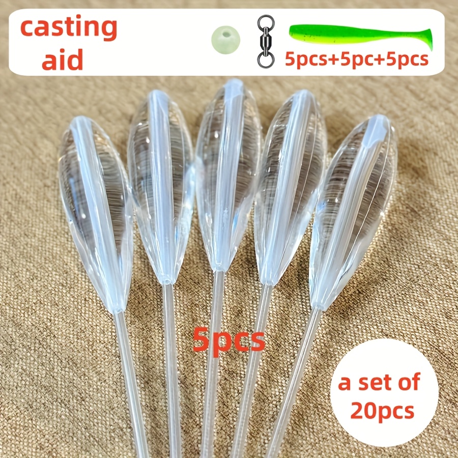 photo de l'article 20 pièces kit de pêche, incluant 5 accessoires de pêche ( ), 5 leurres artificiels, 5 anneaux   de 8 et 5 perles lumineuses.   à coulage   (transparent) et   flottant (disponible   et jaune) pour pêche au leurre
