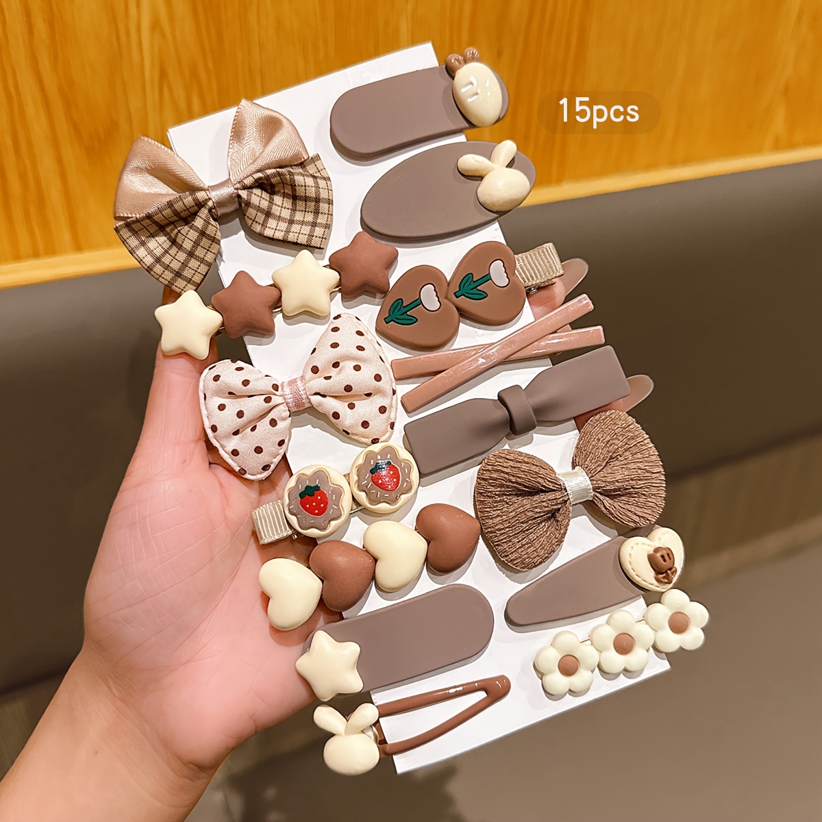 TEMU 15 Cute And Versatile Cartoon Brown Bow Hair Clips Suitable For Everyday Hair Additions