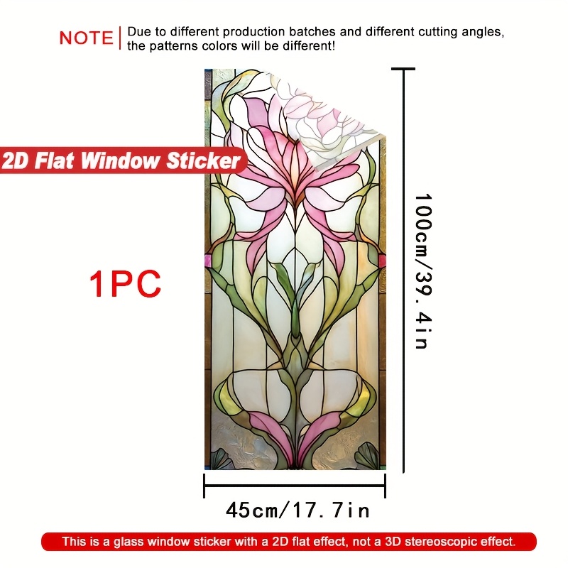 TEMU 1pc Pvc Floral 2d Flat Window Sticker, Electrostatic Adsorption Glass Door And Window Decoration Sticker, Multifunctional High-quality Daily