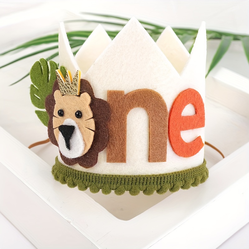 

1pc Cartoon 1 Year Felt Birthday Lion Animal Jungle Themed Party Hat Happy 1st Birthday Party Decor Supplies