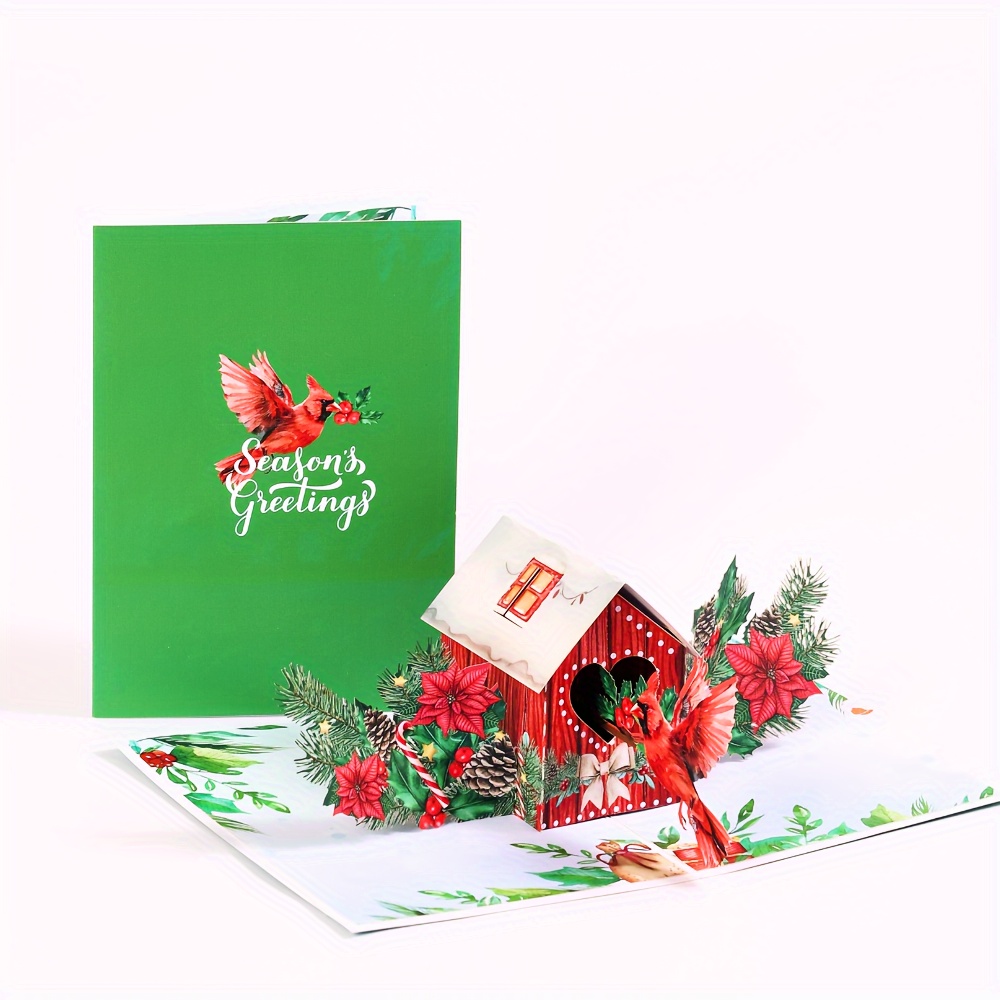 

Greetings Pop Up Card: Festive Christmas Bird Design, Suitable For Any Occasion, Made Of Paper