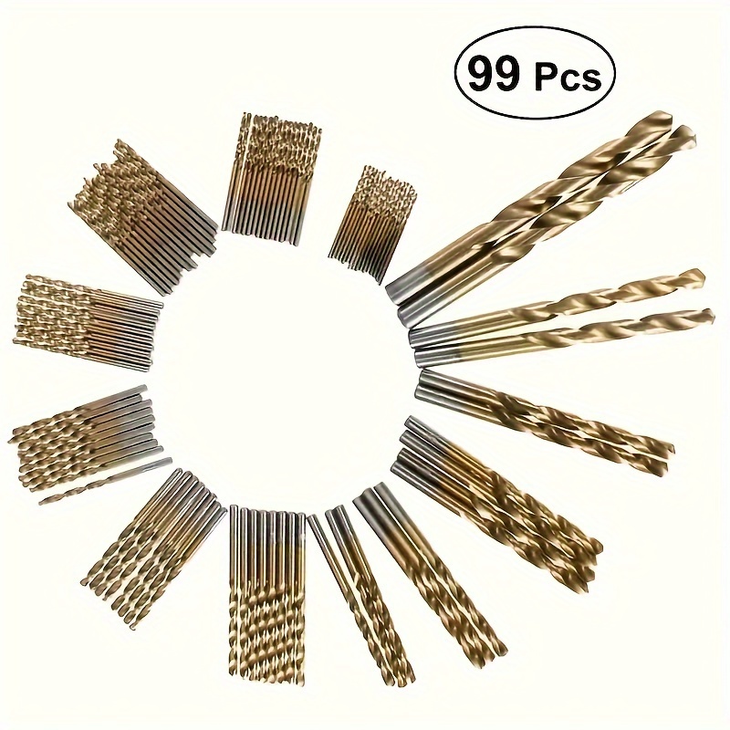 

99pcs Woodworking Straight Handle Fried Dough Twist Drill High Speed Steel Titanium Plated Set Hole Drill Set 1.5mm-10mm Wood Fried Dough Twist Drill Wood Handle Tools
