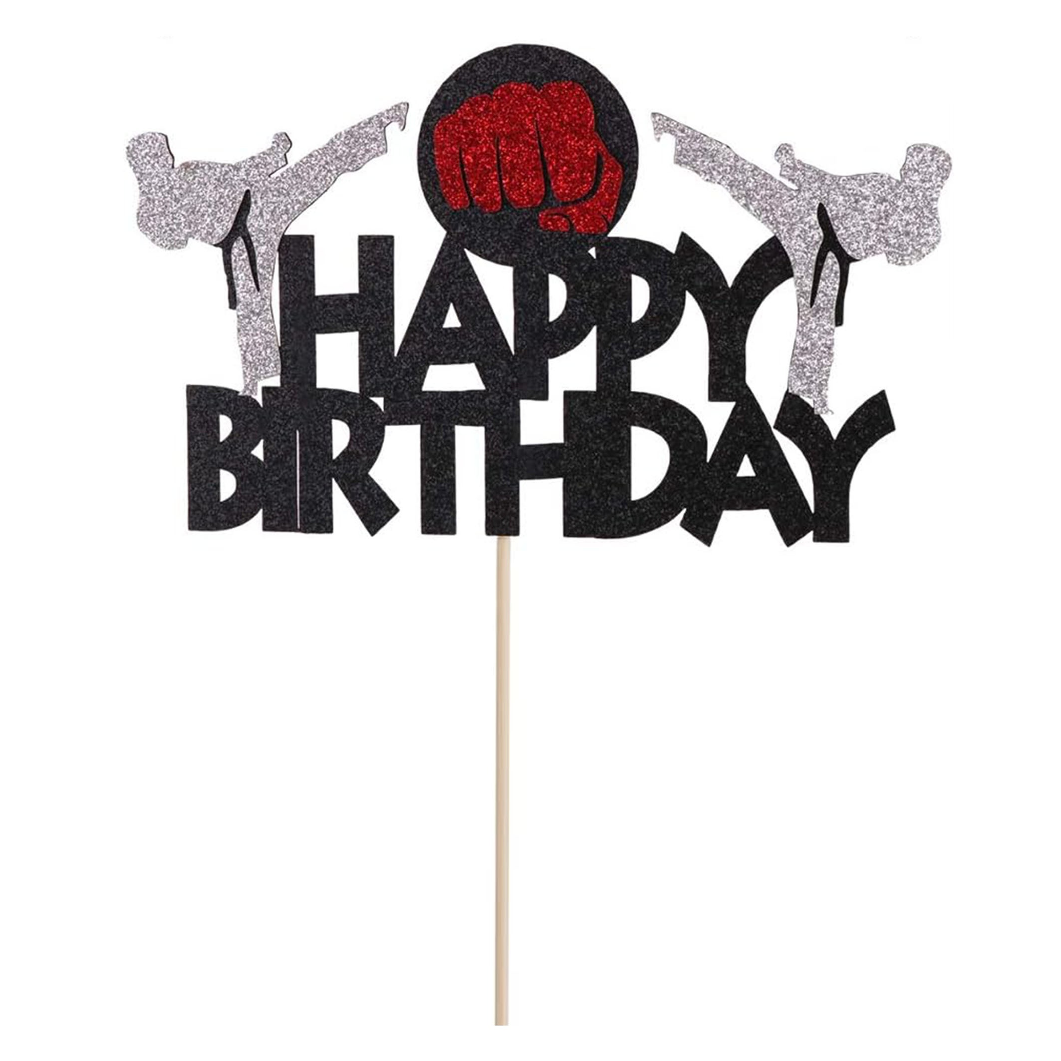 1pc Karate Cake Top Hat, Taekwondo Theme Cake Top Hat, Karate Happy Birthday Party Supplies Sparkling Black Decoration