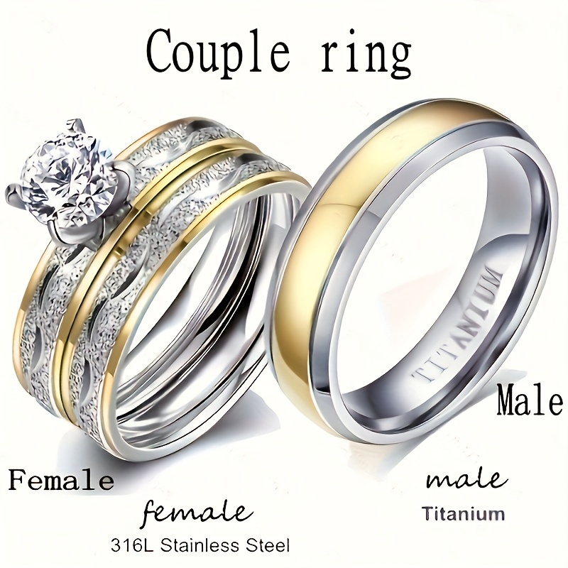 Couples Matching Rings Women's Yellow Golden Plated Square - Temu
