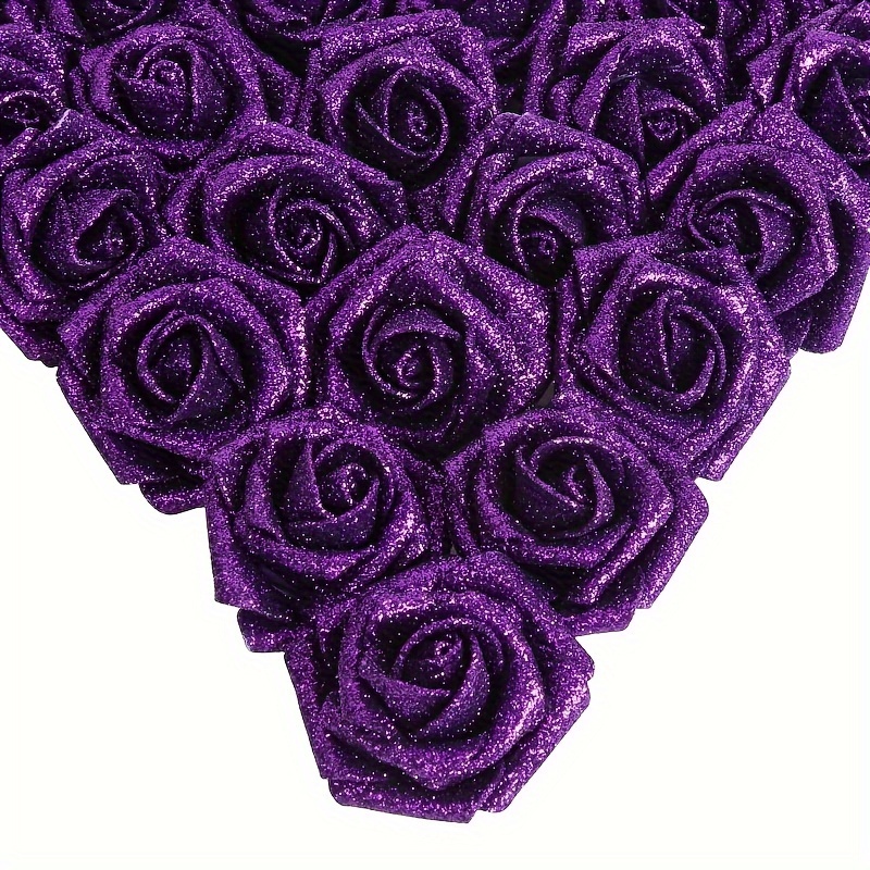Image of 25pcs Of Foam Glitter Roses In Purple, Perfect For Wedding Bouquets And Home Party Decorations