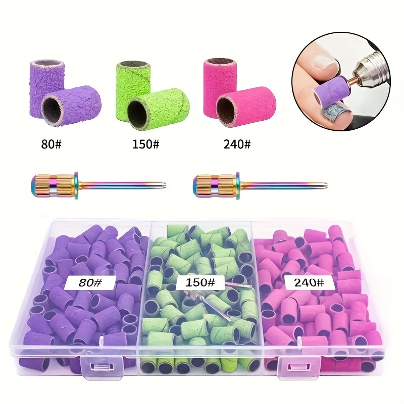 

210pcs Nail Art Sanding Bands Set With 2 Mandrels, Colorful Nail Drill Bits For Polish Removal & Shaping, 80# Coarse, 150# Medium, 240# Fine Grit, Manicure Tools In Organizer Box