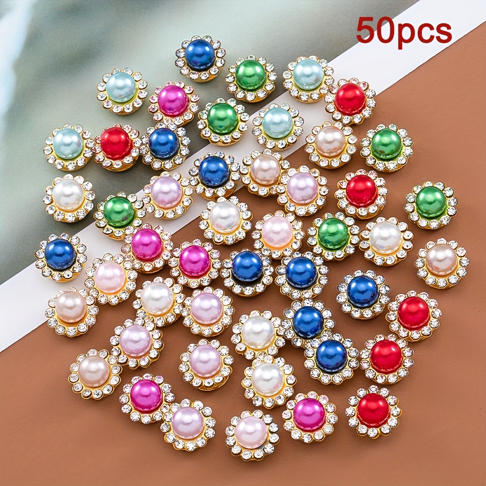 TEMU 50pcs 12mm Perlas De Y Cuentas De Estrás Con Base Dorada - Adornos Elegantes Para Joyería DIY, Broches Y Accesorios